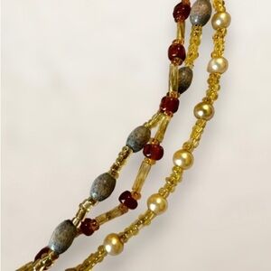 Boho 3 strand Necklace features a soft and feminine colorful Earthtone Palette.